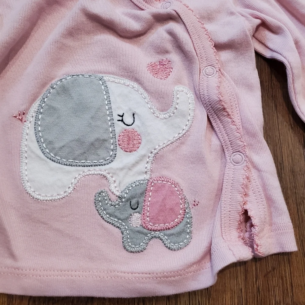 Gerber 2 Organic Cotton Baby Girl Love Onesies Cardigan Pastel Pink Elephant 3M